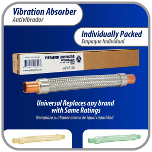 Appli Parts APVE-58 5/8 in Vibration Absorber Eliminator Sweat Connections 9-3/4 in Long 450 psi Max working and 3,265 psi Burst pressure