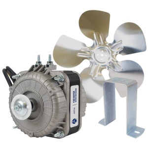 Appli Parts APFM-181E Motor Ventilador 18W Condensador y Evaporador 115V 60Hz 1.10A, Incluye Aspa de Aluminio de 25cm y Base de Montaje, Repuesto Universal para Equipos de Refrigeracion Comercial
