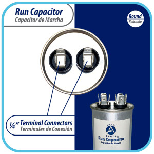 Appli Parts Run Capacitor for ac 12.5 Mfd uF (microfarads) 370 VAC or 450 VAC CBB65 Round Universal fit for hvac and other applications 3 in High 1-1/2 in Wide CON-12.5-450 