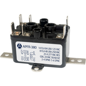 Appli Parts APFR-380 Dry Contact Relay NO and NC, 25 A, 90-380 V, 24 V Coil, Connection Points 1-3 Coil, 2-4 NO, 5-6 NC. Uses: Damper Control, Valves, Reversing, Air Conditioning and More.