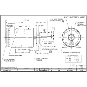 US Motors Mojave 1-1/2 hp 1140 rpm, 6 poles, 1 shaft, OAO Enclosure, 1 speed, 6.3 diameter, Reversible, 208-230 V/460 V, 60 hz, 3 ph, 1821H P063ABU1155015B
Fits X523