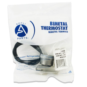 Appli Parts APBT-L21C Bimetal Thermostat Asian Type 2 Wire Open 60 F and Close 40 F with Clip, black and black wires, Model Reference BIM-21 / Thermodisc
