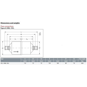 Danfoss 023Z5033 Filtro Secador 5/8pulg linea de Liquido para sistemas de aire acondicionado y refrigeracion DCL 165S Soldable 10.4-15.6tons Unidireccional 16cm Largo 8cm Ancho