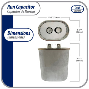 Appli Parts Run Capacitor for ac 45 Mfd uF (microfarads) 370VAC CBB65 Oval Universal fit for hvac and other applications 2-3/4in Wide 1-3/4in Depth 3-1/2in High CON-45-370 