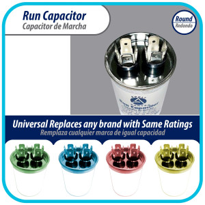 Appli Parts Condensador Capacitor de Marcha 12.5 Mfd uF (microfaradios) 370VAC CBB65 Universal Aire acondicionado y otras aplicaciones Redondo UL E476928 7.6cm Alto 4.1cm Ancho CON-112.5-370-R