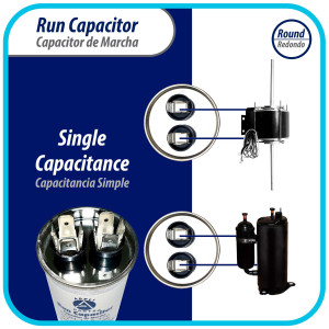 Appli Parts Condensador Capacitor de Marcha 12.5 Mfd uF (microfaradios) 370VAC CBB65 Universal Aire acondicionado y otras aplicaciones Redondo UL E476928 7.6cm Alto 4.1cm Ancho CON-112.5-370-R