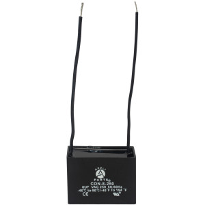 Appli Parts Condensador Capacitor de ventilador 8 mfd (microfaradios) uf 250VAC con 2 cables compatible con cualquier marca de igual capacitancia 4.7cm Ancho 2.2cm Prof 3.4cm Alto CAP-8-250-2C