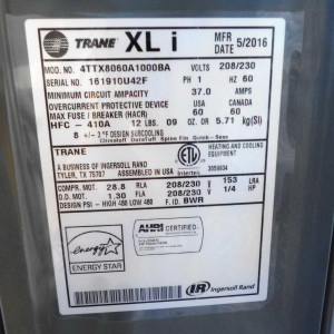 Vertical Cond. 60.000btu Xl18i Dual Stage Trane Seer18 R410 208-230v/60hz/1ph 4ttx8060a1000a