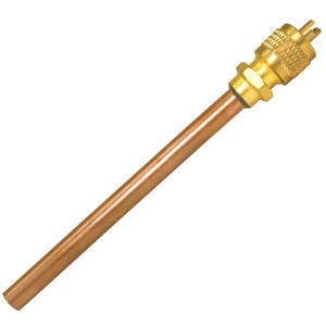 Appli Parts APVS-14144 1/4 in SAE Access Schrader Valve x 1/4 ODF x 4 in Copper Stem with Valve Core and Cap with gasket and core remover for AC and refrigeration systems