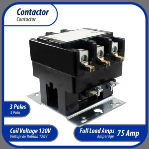 Contactor 3 Polos 75A 120V repuesto para compresores de CA y otras aplicaciones electricas Certificacion UL 476929 de Trabajo Pesado, Appli Parts modelo APAC-375120