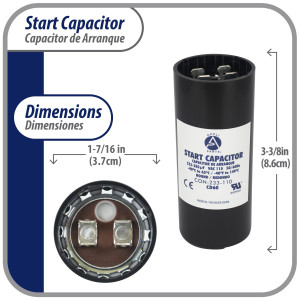 Appli Parts motor start capacitor 233-280 Mfd (microfarads) uF 110-125 VAC universal fit for electric motor applications 1-7/16 in Wide 3-3/8 in Height CON-233-110