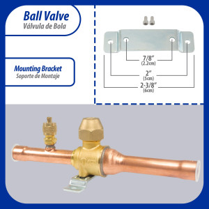 Appli Parts APBV-012 Valvula de Cierre 1/2 in tipo Bola de conexion soldable con puerto de servicio SAE de 1/4 in, presion maxima de trabajo 610 psi temperaturas de -30 C a 120 C longitud total 165mm