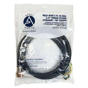 Appli Parts APIH-5934E 5 ft Washing Machine Inlet Hose 5 with 2 Seal or Rubbers, with 3/4 in Female Fitting, Straight and 90 Degree Elbow connectors