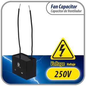 Appli Parts Fan Capacitor 5.5 mfd (microfarads) uf 250 VAC with 2 Wire Terminal Connections compatible with any brand with same capacitance CAP-5.5-250-2C