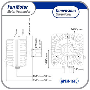 Appli Parts APFM-161E Motor Ventilador 16W Condensador y Evaporador 115V 60Hz 0.95A, Incluye Aspa de Aluminio de 25cm y Base de Montaje, Repuesto Universal para Equipos de Refrigeracion Comercial