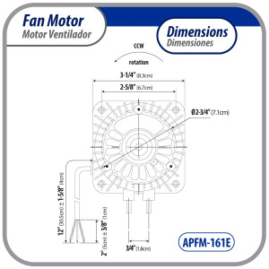 Appli Parts APFM-161E Motor Ventilador 16W Condensador y Evaporador 115V 60Hz 0.95A, Incluye Aspa de Aluminio de 25cm y Base de Montaje, Repuesto Universal para Equipos de Refrigeracion Comercial