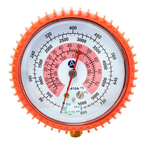 Appli Parts APMG-GA1H High Side 1/4 in SAE R410 Replacement Analog Manifold Gauge, Dual Pressure Kpa/psi Scales, Dual Temperature Fahrenheit/Celsius Scales 