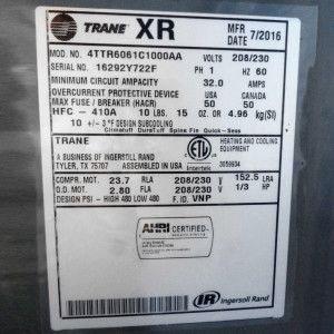 Unidad Cond. Descarga Vertical 60.000btu Xr16 Trane Seer17 R410 208-230v/60hz/1ph 4ttr6061c1