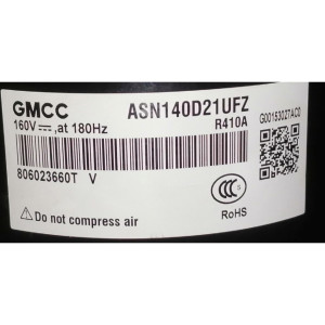 GMCC Compresor Rotativo Inverter DC ASN140D21UFZ RoHS R-410a 11103020003099
Fits 38MHRBQ18AA3, DLCERAH18AAK, EDHM18C19B, INVERTER18CRFN1W, INVERTER18CRSL1, INVERTER18CRWH1, PIA18265B