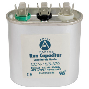Appli Parts Dual Run Capacitor for ac 15+5 Mfd uF (microfarads) 370VAC CBB65 Oval Universal fit for hvac and other applications in Wide CON-15/5-370