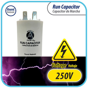 Appli Parts Run Capacitor for electric motors 35 Mfd uF (microfarads) 250VAC Plastic Case with terminals CBB60 Round Universal fit water pumps and others 3-3/8 in High 1-3/4 in Wide CON-35-250-P