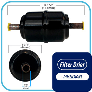 Appli Parts APFD-032S Filtro Secador 1/4 pulg para linea Liquido para Sistemas de Refrigeracion y aire acondicionado 032S ODF Soldable Universal Unidireccional 102mm Largo 25mm Ancho  