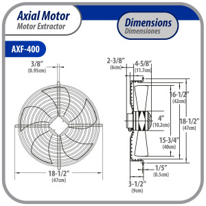 Appli Parts AXF-400-1 15-3/4 in Axial Fan Motor Guard Mounted Fan Blade 220 V, 1 Ph, 50-60 Hz, 270 W, 1510 rpm, Universal replacement for Cold Room Evaporators and Condensing Units, Work Temp -22 F to 140 F 