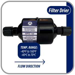 Appli Parts APFD-165 5/8 in Liquid Line Refrigerant AC Filter Drier hvac Refrigeration 165 SAE Flare connection universal unidirectional 6in long 3in wide
