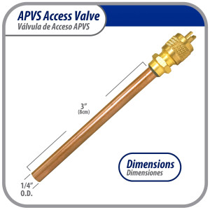 Appli Parts APVS-14143 1/4 in SAE Access Schrader Valve x 1/4 ODF x 3 in Copper Stem with Valve Core and Cap with gasket and core remover for AC and refrigeration systems