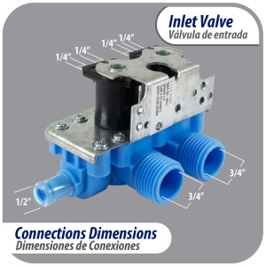 WH13X81 Appli Parts inlet water valve for washing machine 2 x 3/4 NPT Inlet 1 x 1/2 Outlet 110-120V 50/60Hz Universal replacement for General Electric and other brands APIV-2111