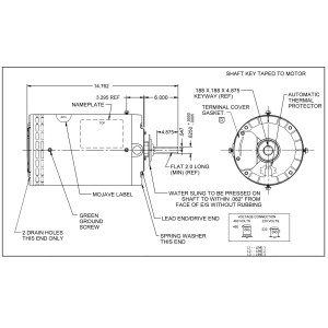 US Motors Mojave 1 hp 1140 rpm, 6 polos, 1 eje, OAO Cerramiento, 1 velocidad, 6.3 diametro, Reversible, 208-230 V/460 V, 60 hz, 3 ph, 1818H P063ELS5030015B,  Sirve FC3106F H667 X502 CFM3156A 10502