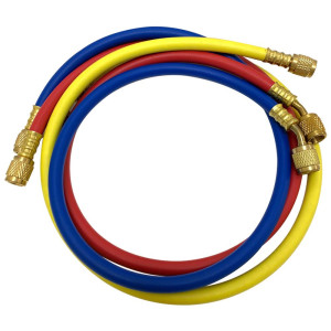 Appli Parts APMG-H36840 36 in Long 1/4 in SAE x 5/16 in SAE Red/Blue Hose, 1/4 in x 1/4 in SAE Yellow Refrigerant Hoses for use with HVAC Manifold gauges R410, rated 800-4000psi, for R410 AC systems