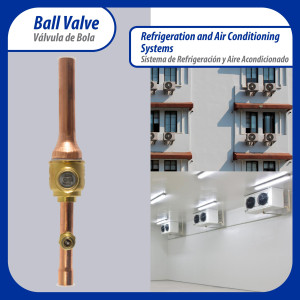 Appli Parts APBV-014 Valvula de Cierre 1/4 in tipo Bola de conexion soldable con puerto de servicio SAE de 1/4 in, presion maxima de trabajo 610 psi temperaturas de -30 C a 120 C longitud total 165mm