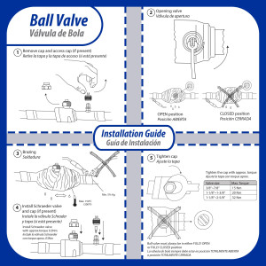 Appli Parts APBV-014 Valvula de Cierre 1/4 in tipo Bola de conexion soldable con puerto de servicio SAE de 1/4 in, presion maxima de trabajo 610 psi temperaturas de -30 C a 120 C longitud total 165mm