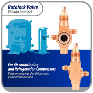 Appli Parts APRV-VA06 Valvula Rotolock V06 1 pulg x 1/2 pulg Soldable con puertos de acceso de 1/4 pulg Universal para sistemas de refrigeracion y aire acondicionado