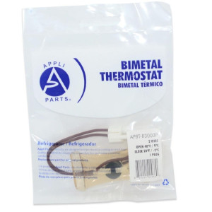 Appli Parts APBT-R3003P Bimetal Thermostat 2 Wire, Open 48 F and Close 28 F, 1 Plug, brown and brown colored wires, Reference BIM-3003 / Thermodisc