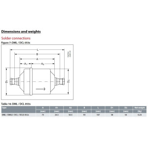 Danfoss 023Z5018 Filtro Secador 1/4pulg linea de Liquido para sistemas de aire acondicionado y refrigeracion DCL 052S Soldable 1.6-2.4tons Unidireccional 11cm Largo 5.8cm Ancho