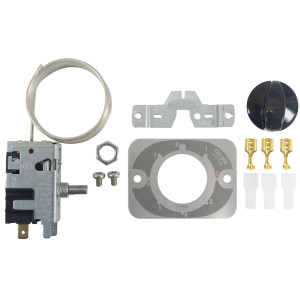 Danfoss 077B7100 Thermostat 1 Door Refrigerators 077B7100 077B0967L Cold Cut-in +14.9F Cold cut-out -0.4F Warm Cut-in +47.3F Warm Cut-out +37.4F Capillary tube length 47.2in B0 Fit: K50P-1125-001