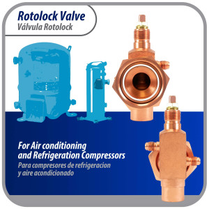 Appli Parts APRV-VA07 Valvula Rotolock V07 1-3/4 pulg x 7/8 pulg Soldable con puertos de acceso de 1/4 pulg Universal para sistemas de refrigeracion y aire acondicionado
