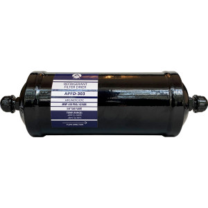 Appli Parts APFD-303 3/8 in Liquid Line Refrigerant AC Filter Drier hvac Refrigeration 303 SAE Flare connection universal unidirectional 10-1/2 in long 3-1/4 in wide