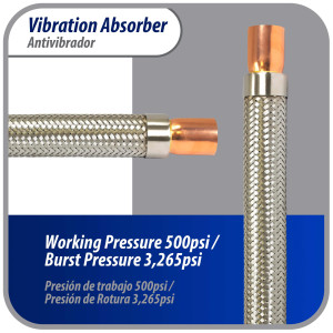 Appli Parts APVE-138 Antivibrador 1-3/8 pulg Soldable Eliminador de Vibracion 37cm Largo 500psi presion maxima de trabajo y 3.265psi presion de rotura