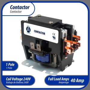 Contactor 1 Polo con Puente de 40 AMP 240 V bobina de repuesto para compresores de CA y aplicaciones electricas UL 476929 Appli Parts modelo APAC- 1S40240