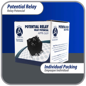 Appli Parts APPR-069 Potential Relay 069, Coil Voltage 332 V Min Pick up 180 V Max Pick up 193 V Max Drop Out 105 V 50/60 Hz Universal replacement for HVAC and Refrigeration units