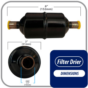 Appli Parts APFD-084S Filtro Secador 1/2 pulg para linea Liquido para Sistemas de Refrigeracion y aire acondicionado 084S ODF Soldable Universal Unidireccional 152mm Largo 51mm Ancho