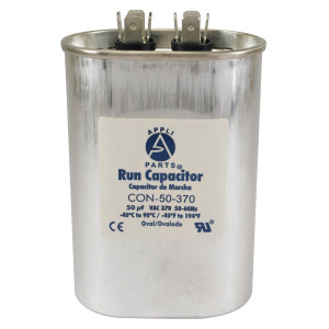Appli Parts Run Capacitor for ac 50 Mfd uF (microfarads) 370VAC CBB65 Oval Universal fit for hvac and other applications in High in Wide CON-50-370 