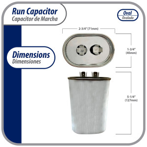 Appli Parts Run Capacitor for ac 70 Mfd uF (microfarads) 370VAC CBB65 Oval Universal fit for hvac and other applications in High in Wide CON-70-370