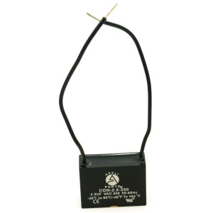 Appli Parts Fan Capacitor 2.5 mfd (microfarads) uf 250 VAC with 2 Wire Terminal Connections compatible with any brand with same capacitance 1-1/2in Width 5/8in Depth 1in Height CAP-2.5-250-2C