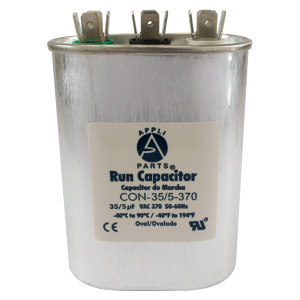 Appli Parts Dual Run Capacitor 35 + 5 mfd (Microfarads) 370 Volts Oval CON-35/5-370 Replaces CAP-35/5-370