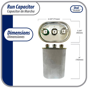Appli Parts Dual Run Capacitor 35 + 5 mfd (Microfarads) 370 Volts Oval CON-35/5-370 Replaces CAP-35/5-370