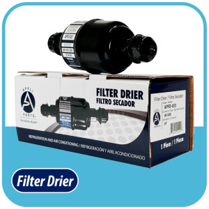 Appli Parts APFD-033 3/8 in Liquid Line Refrigerant AC Filter Drier hvac Refrigeration 033 SAE Flare connection universal unidirectional 4-1/2 in long 1-3/4 in wide  